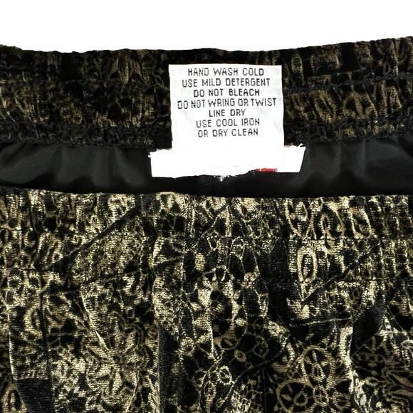 R K Originals Velvet Pants Size 12 Black Gold Design Elastic Pull On Wide Leg - Picture 6 of 6